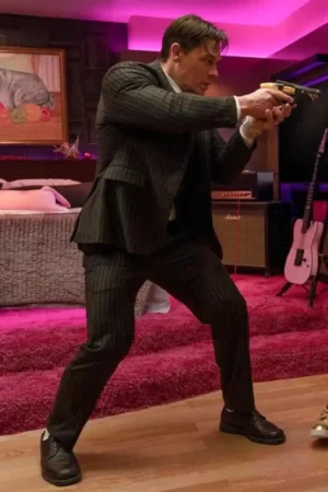 Noel 2024 Jackpot Movie John Cena Black Striped Suit