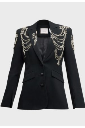 Owning Manhattan 2024 Chloe Tucker Caine Black Chain Crepe Blazer.