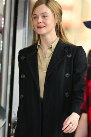 Sylvie Russo A Complete Unknown Elle Fanning Black Blazer Coat.