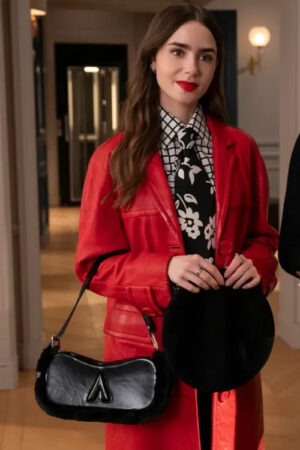 Emily-In-Paris-S04-Lily-Collins-Red-Leather-Coat