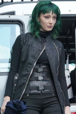 Emma Dumont The Gifted Tv Series Lorna Dane Black Sleeveless Leather Coat