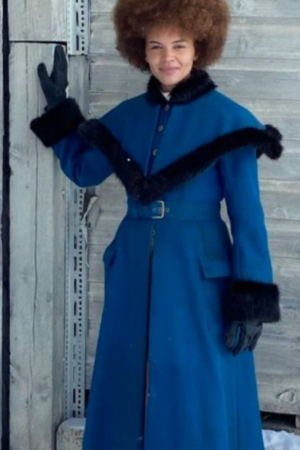Film The Thicket 2024 Leslie Grace Blue Fur Belted Coat