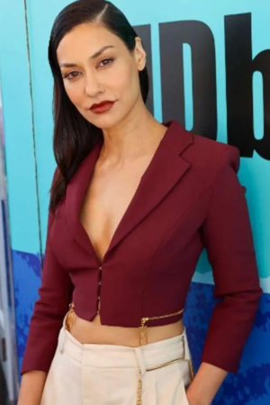 Janina Gavankar Borderlands 2024 Knoxx Maroon Cropped Blazer