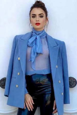 Lily Collins Tv Series Emily In Paris Emily Cooper Blue Wool Peacoat