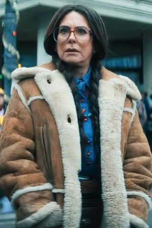 Megan Mullally Tv Series The Umbrella Academy 2024 Dr. Jean Thibodeau Brown Shearling Leather Coat