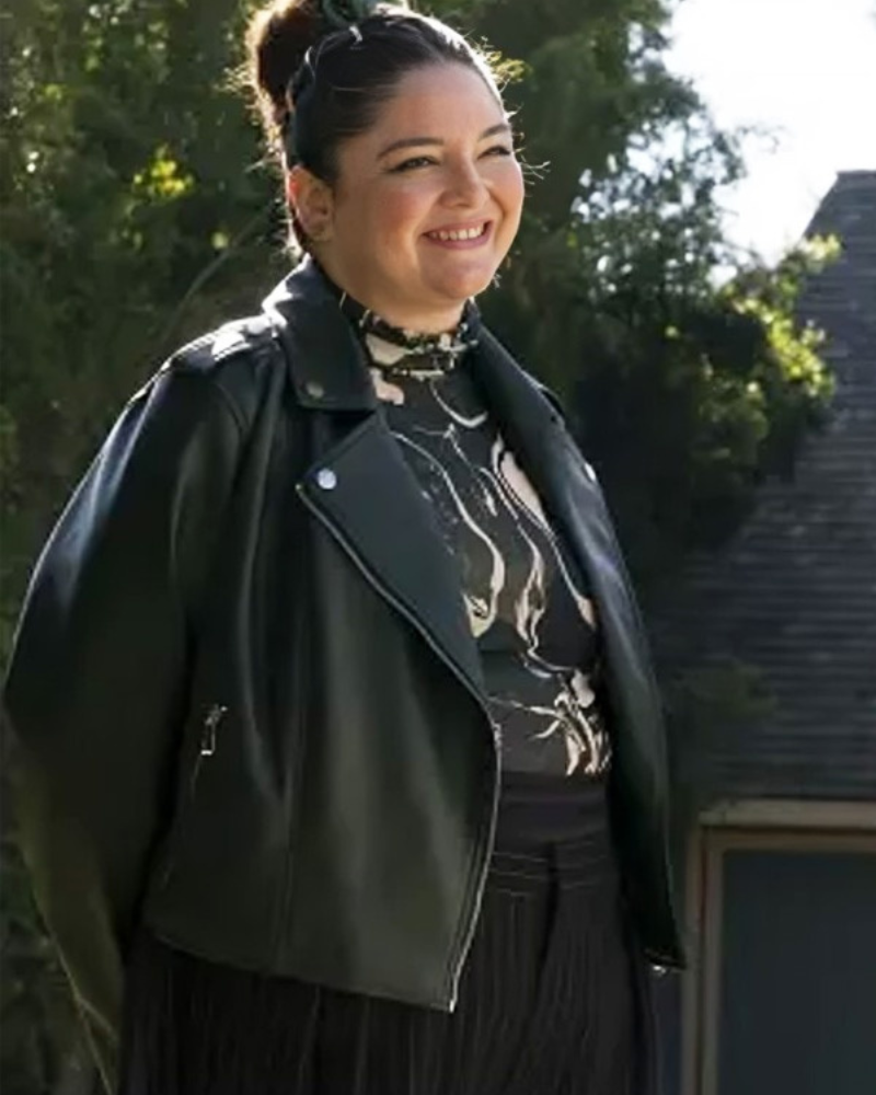 Megan Stalter Tv Series Hacks 2024 Kayla Black Biker Leather Jacket Megan Stalter Tv Series Hacks 2024 Kayla Black Biker Leather Jacket