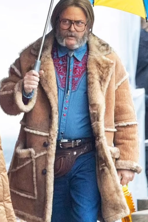 Nick Offerman Tv Series The Umbrella Academy 2024 Dr. Gene Thibedeau Brown Shearling Coat