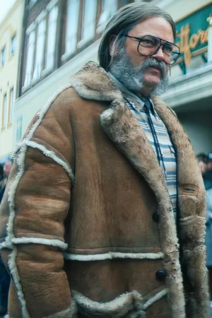 Nick Offerman Tv Series The Umbrella Academy 2024 Dr. Gene Thibedeau Brown Shearling Leather Coat
