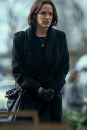 Riley Keough Under The Bridge 2024 Rebecca Godfrey Black Trench Coat