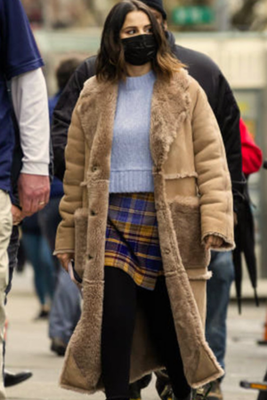 Selena Gomez Only Murders In The Building Tv Series Mabel Mora Brown Shearling Leather Trench Coat