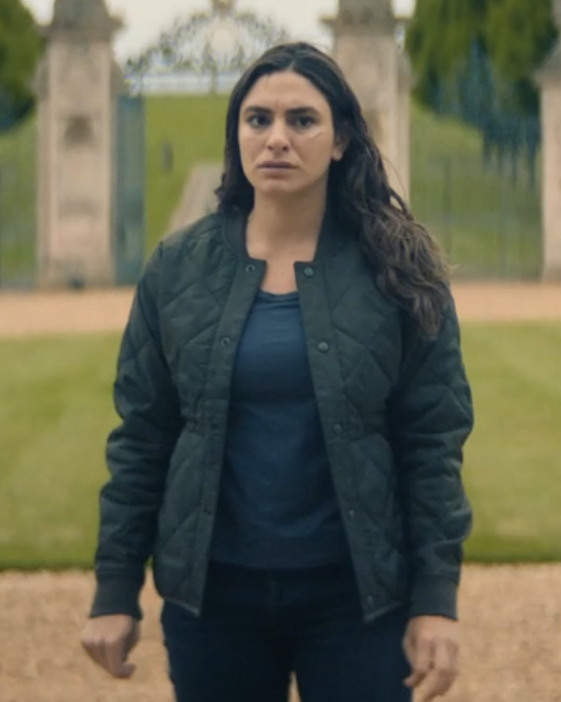 Yumna Marwan The Veil Tv Mini Series Adilah El Idrissi Black Quilted Jacket Yumna Marwan The Veil Tv Mini Series Adilah El Idrissi Black Quilted Jacket
