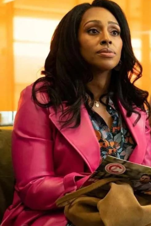 Alexandra Burke Curfew 2024 Helen Pink Leather Coat