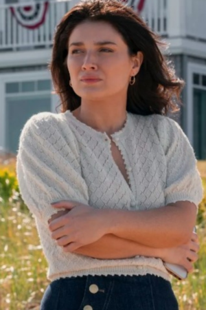 Amelia Sacks Tv Series The Perfect Couple 2024 Eve Hewson Pointelle Cardigan