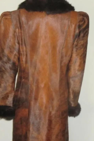 Buy Cowhide Unique Brown Leather Fur Coat