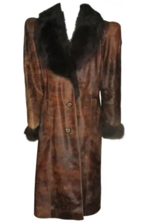 Buy Cowhide Unique Brown Leather Fur Leather Coat