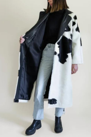 Cowhide Black And White Leather Trench Coa