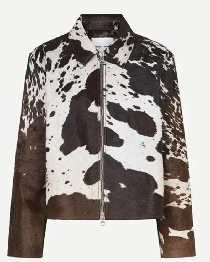 Cowhide Classic Brown And White Leather Fur Jacket Cowhide Classic Brown And White Leather Fur Jacket