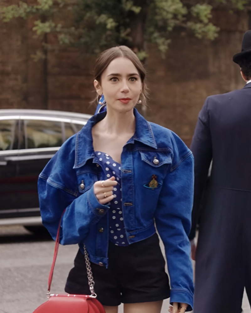Emily Cooper Emily In Paris S04 Blue Cropped Denim Jacket Emily Cooper Emily In Paris S04 Blue Cropped Denim Jacket