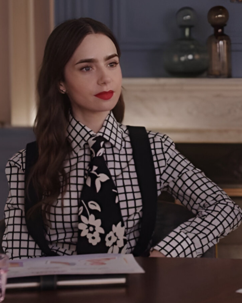 Emily Cooper Tv Series Emily In Paris S04 Lily Collins Checked Shirt Emily Cooper Tv Series Emily In Paris S04 Lily Collins Checked Shirt