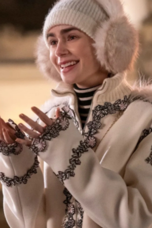 Emily Cooper Tv Series Emily In Paris S04 Lily Collins White Floral Fur Trim Coat