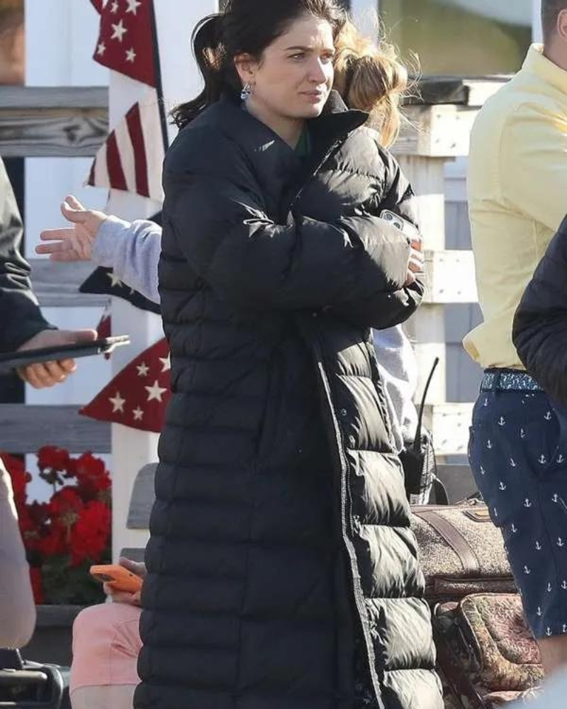 Eve Hewson The Perfect Couple 2024 Amelia Sacks Black Puffer Coat Eve Hewson The Perfect Couple 2024 Amelia Sacks Black Puffer Coat