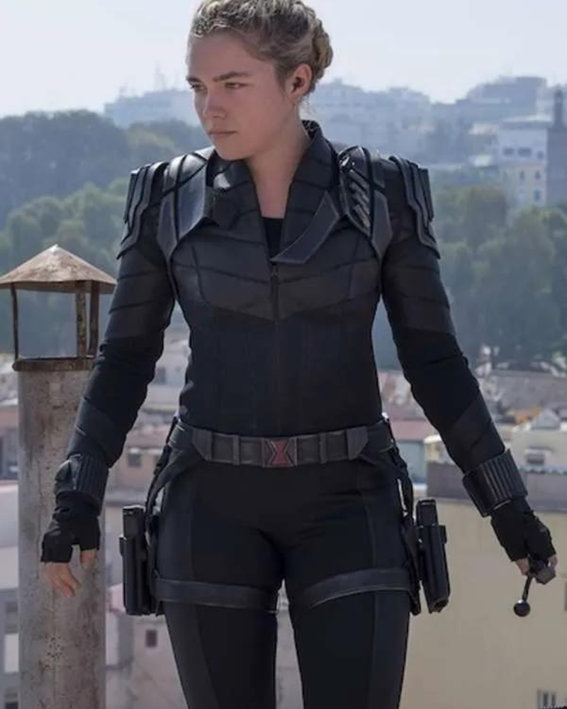 Florence Pugh Thunderbolts 2025 Yelena Belova Black Leather Jacket Florence Pugh Thunderbolts 2025 Yelena Belova Black Leather Jacket