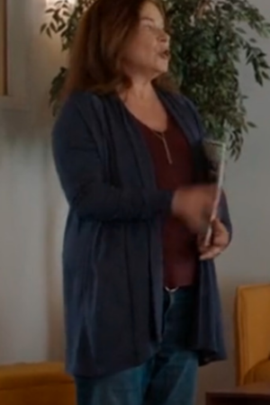 Linda Payne Falling Together 2024 Linda Kash Blue Cardigan