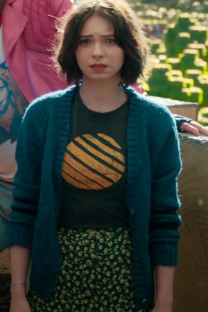 Natalie Film A Minecraft Movie 2025 Emma Myers Teal Cardigan