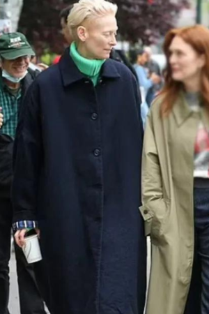 Tilda Swinton Movie The Room Next Door 2024 Martha Black Coat