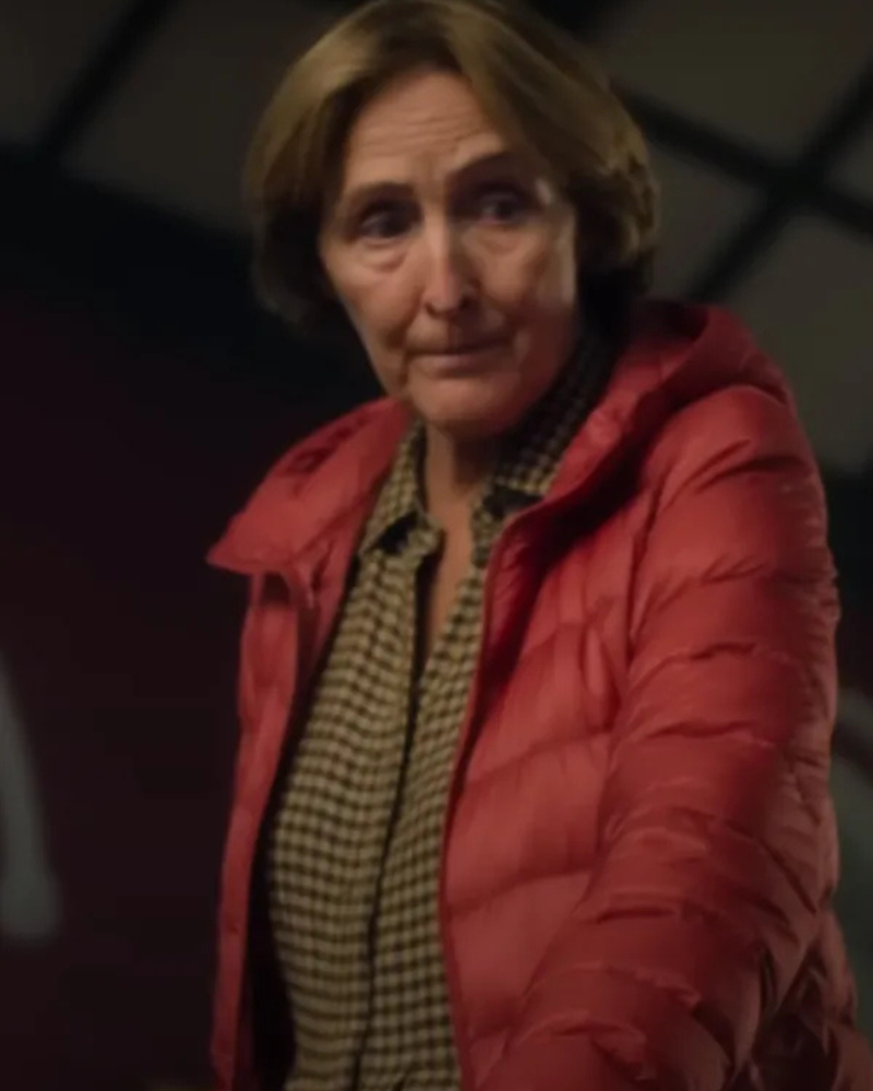 Angelica Bad Sisters Tv Series S02 Fiona Shaw Red Puffer Hooded Jacket Angelica Bad Sisters Tv Series S02 Fiona Shaw Red Puffer Hooded Jacket