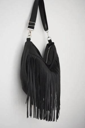 Beth Dutton Fringe Black Leather Purse
