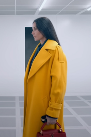 Elisabeth Sparkle The Substance 2024 Demi Moore Yellow Leather Trench Coat