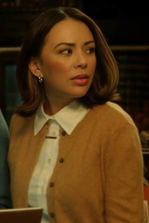 Haunted Wedding 2024 Janel Parrish Brown Wool Cardigan