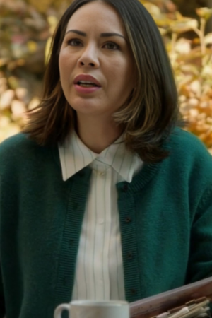 Haunted Wedding 2024 Janel Parrish Green Cardigan