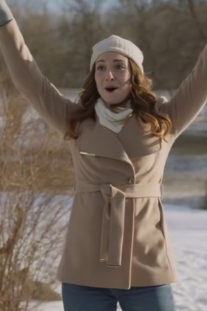 Jessie Film Twas The Date Before Christmas 2024 Amy Groening Beige Coat