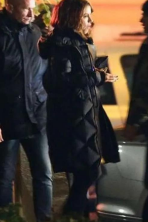Kate Beckinsale Canary Black 2024 Avery Graves Black Hooded Coat
