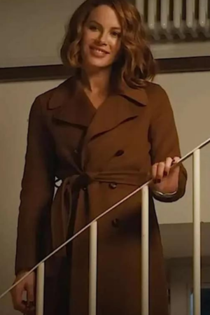 Kate Beckinsale Canary Black 2024 Brown Trench Coat