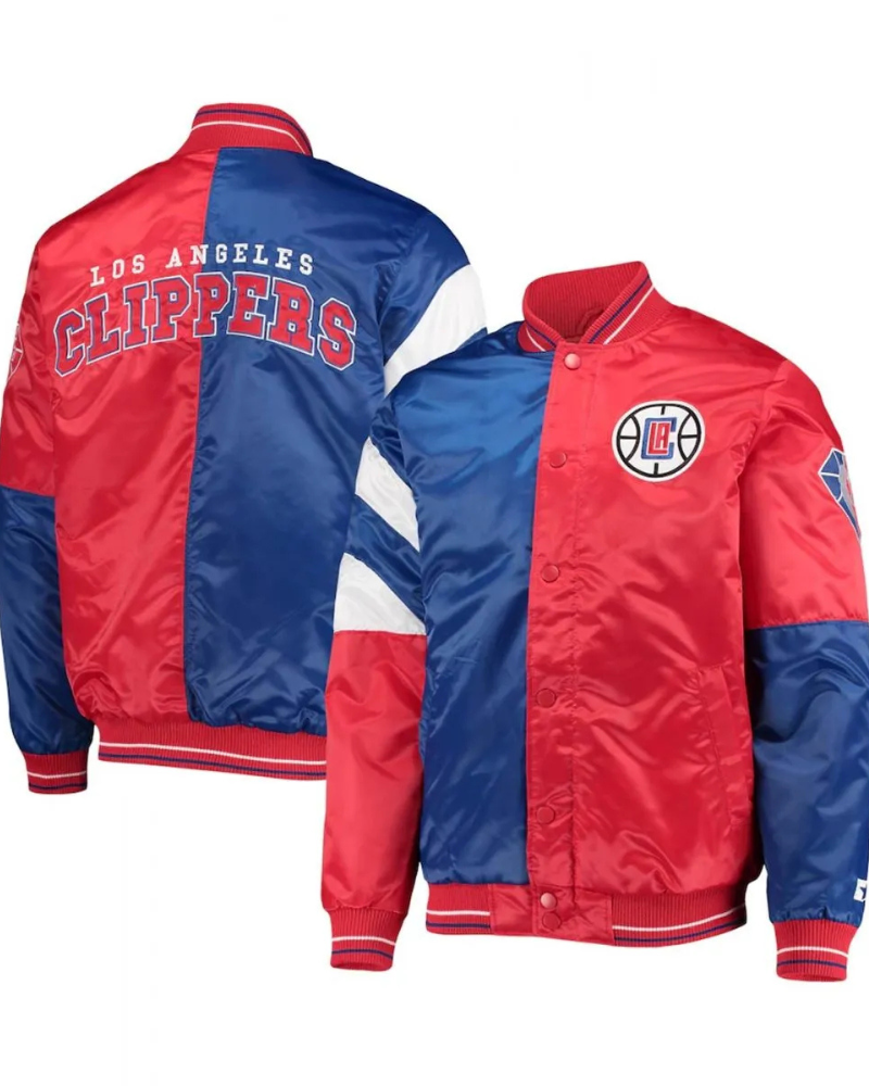 LA Clippers Color Block Satin Red and Blue Jacket LA Clippers Color Block Satin Red and Blue Jacket