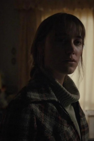 Maika Monroe Movie Longlegs 2024 Plaid Wool Coat