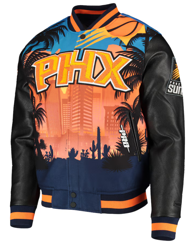 Men's Pro Standard Black Phoenix Suns Team Remix Varsity Full-Zip Jacket Men's Pro Standard Black Phoenix Suns Team Remix Varsity Full-Zip Jacket