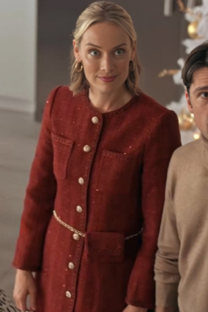Rachel Skarsten The Christmas Charade 2024 Whitney Red Dress Coat