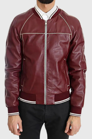 Holt Men’s Maroon Varsity Leather Jacket