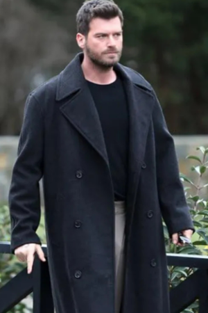 Kivanç Tatlitug The Family (Aile) Tv Series S01 Aslan Soykan Black Wool Trench Coat
