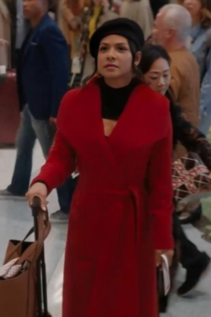 Meet Me Next Christmas Christina Milian Belted Red Wool Coat
