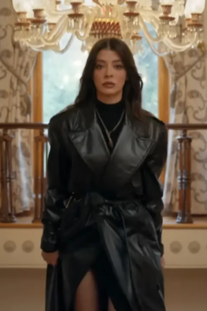 Selin Sekerci Tv Series The Family (Aile) Serap Vural Black Leather Coat