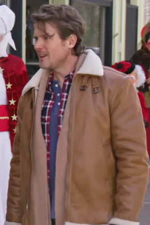 Believe In Christmas Movie 2024 John Reardon Shearling Brown Leather Jacket