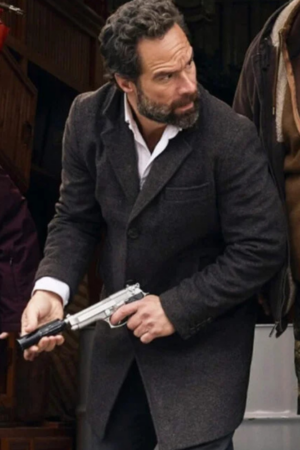 Chris Diamantopoulos The Sticky 2024 Mike Byrne Black Wool Coat
