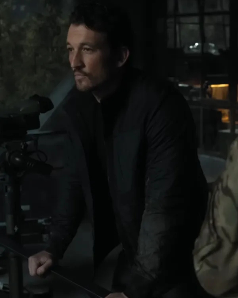Levi The Gorge 2025 Miles Teller Black Bomber Jacket Levi The Gorge 2025 Miles Teller Black Bomber Jacket