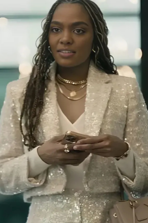 Morgan Brewster’s Millions Christmas China Anne Mcclain Sequin White Blazer