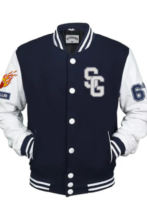 Stegaro SG Club Navy Blue And White Letterman Varsity Jacket